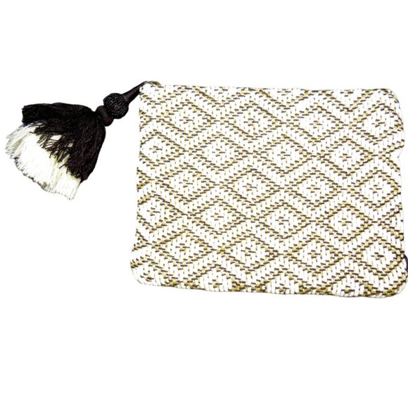 Universal Thread Handbags - Universal Thread Beige Gold Black Boho Tassel Zip Pouch Clutch Bag